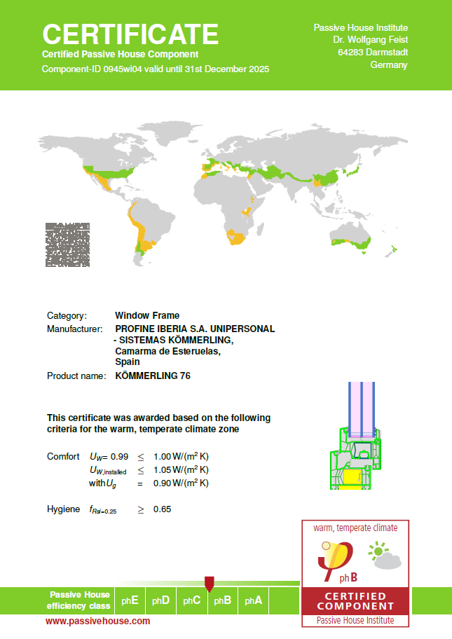 Ventana certificada PassivHaus KÖMMERLING