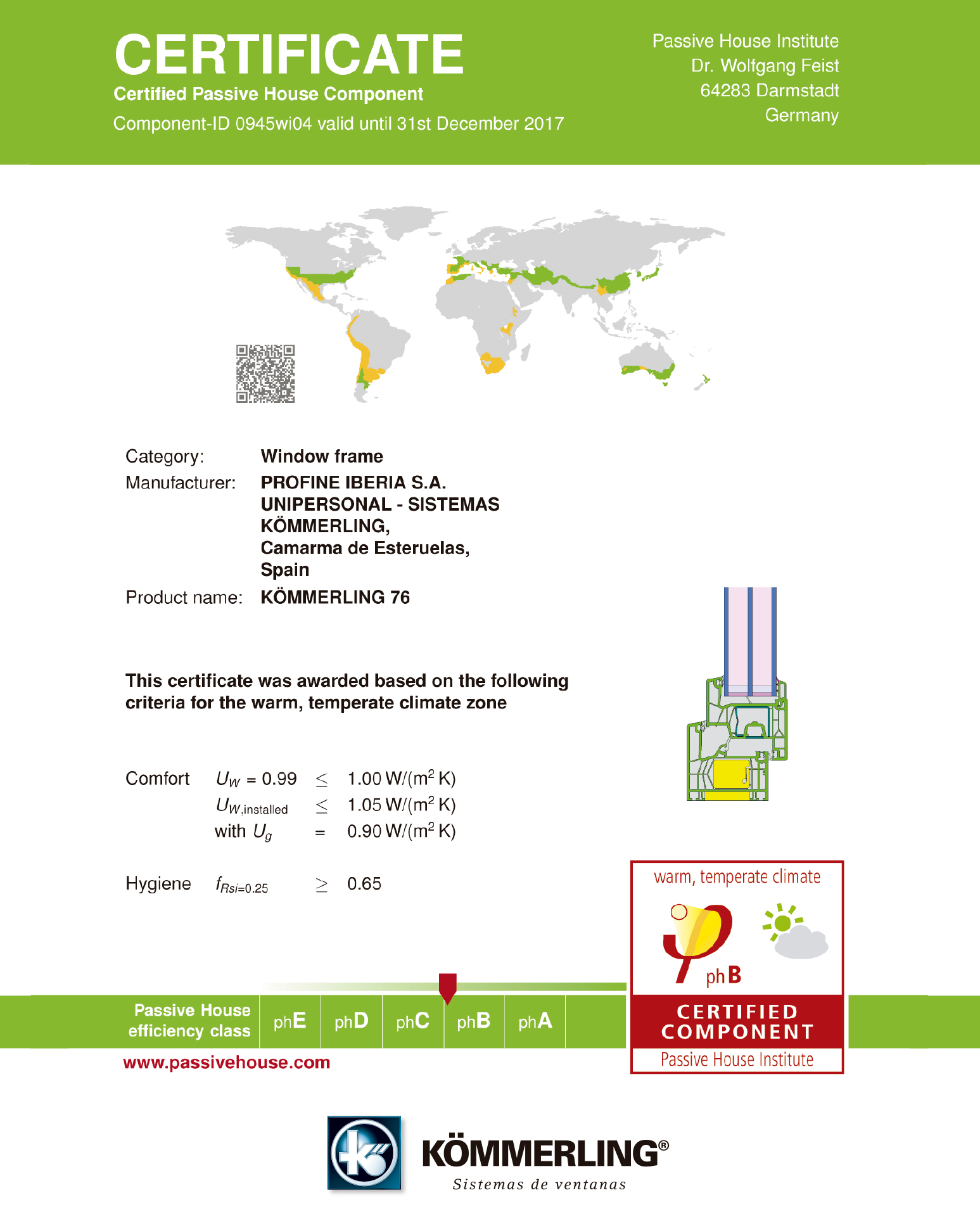 Ventana certificada PassivHaus KÖMMERLING