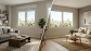 Comparativa entre un salón con ventana abatible a la izquierda y un salón con ventana corredera a la derecha